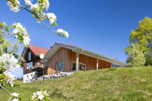 a house on top of a hill with flowers at Tinyhaus Nähe Bodensee in Neukirch