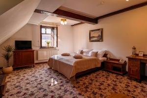 a bedroom with a bed and a television in it at LH Hotel Gold in Český Krumlov +64 photos