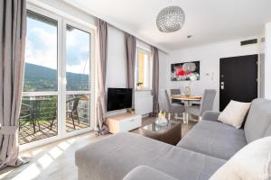 a living room with a couch and a tv at Apartamenty Izerskie - ul. Cicha 13D-E in Świeradów-Zdrój
