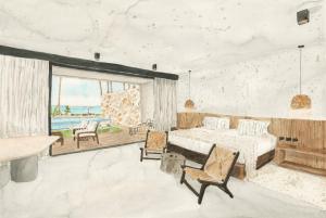 a drawing of a bedroom with a bed and a table at NANNAI Milagres in São Miguel dos Milagres