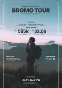 a poster of a person standing on top of a mountain at Terima Kasih Malang Hostel in Malang