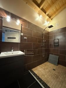 a bathroom with a sink and a shower at Mon Hacienda in Caumont