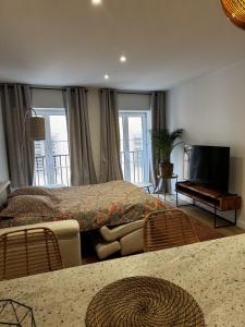 a hotel room with a bed and a television at Le Chevalier I - L'Écrin Alsacien in Sélestat