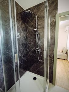 a shower with a glass enclosure in a bathroom at Villa Olea in Mostar +30 photos