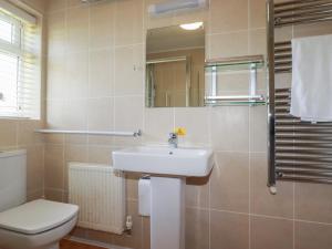 a bathroom with a sink and a toilet and a mirror at Tregoning Annexe in Lostwithiel +3 photos