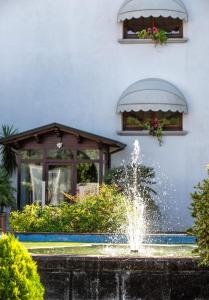 ein Brunnen vor einem Gebäude mit Fenstern in der Unterkunft Hotel Prata Verde in Prata di Pordenone