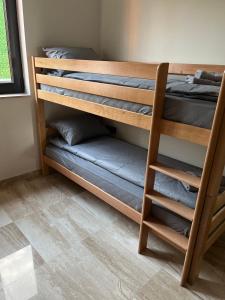 a bunk room with bunk beds and a ladder at Hostel N&N in Kula