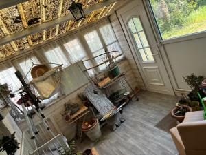 an overhead view of a room with potted plants at Saint varent guest place in Saint-Varent