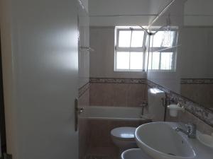 a bathroom with a sink and a toilet and a window at Lorarno in Praia do Carvoeiro +32 photos