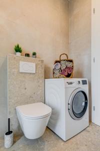 a bathroom with a washing machine and a toilet at Villa Ventula in Šuljkove Kuće