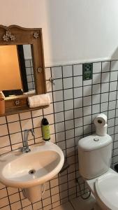 a bathroom with a white toilet and a sink at Lonier Nature INN in Abraão