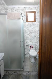 a bathroom with a shower and a toilet at Apartments Valentinaa in Gevgelija