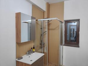 a bathroom with a sink and a shower at Voievozilor Residence in Constanţa +9 photos