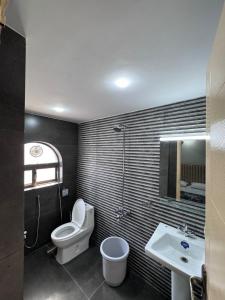a bathroom with a toilet and a sink at Hotel White Castle Islamabad in Islamabad +39 photos