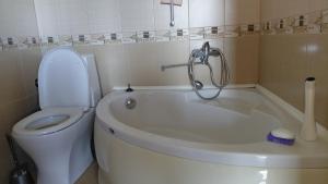 a bathroom with a toilet and a tub with a shower at Вила Зеленка - Villa Zelenka in Bŭlgarevo +11 photos