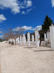 a white fence with trees and a blue sky at Rosie's Garden in Bocairent