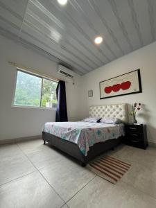 a bedroom with a bed and a large window at 301ElBunkerSuiteRomance in Arauca