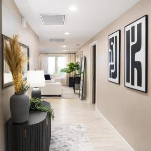 a living room with a couch and a table at Sequoia Oasis near Downtown Exeter in Exeter