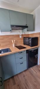 a kitchen with a microwave oven and a sink at Charmant studio in Vernon +11 photos