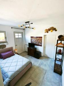 a bedroom with a bed and a flat screen tv at Al Castelluccio in San Vincenzo +18 photos