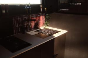 a kitchen with a sink and a counter top with a sink at NOAH Cabin No2 - An wunderschöner Windmühle in Beverstedt +14 photos