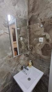 a bathroom with a sink and a mirror at Vinnytsia City Center Guest House in Vinnytsya