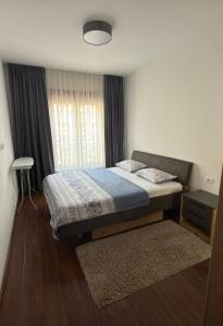 a bedroom with a bed and a window at Podgorica Royal Apartment in Podgorica