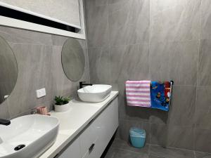 a bathroom with a sink and a mirror at Cozy Private Room Family Home Close to Airport in Donnybrook