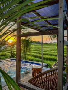 a view from the porch of a house with a pool at The SUN House in Balian