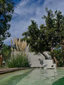 a swimming pool in a yard with trees and a fence at Finca Santa Clara in Londres