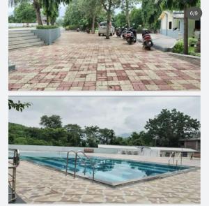 two pictures of a swimming pool in a city at Matoshree Green Garden Resort in Badlapur +6 photos