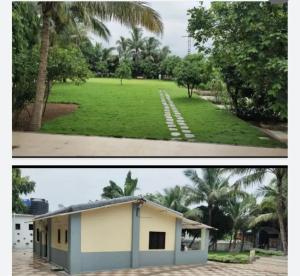 two pictures of a house and a green yard at Matoshree Green Garden Resort in Badlapur