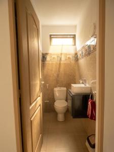 a small bathroom with a toilet and a sink at La Nuit Étoilée , Restez plus, payez moins ! in La Gaulette +14 photos