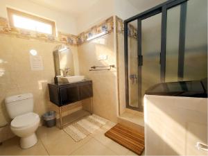 a bathroom with a toilet and a sink and a shower at La Nuit Étoilée , Restez plus, payez moins ! in La Gaulette