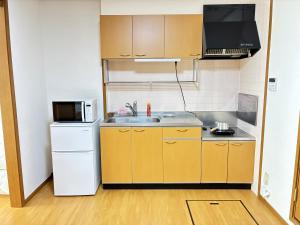 a small kitchen with a sink and a microwave at メゾンドyy寺田 アパート1室貸切 素泊まり最大6人宿泊可能 4名様まで同一料金 in Yamaguchi +22 photos
