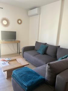 a living room with a couch and a table at Appartement climatisé centre-Ville in Bastia