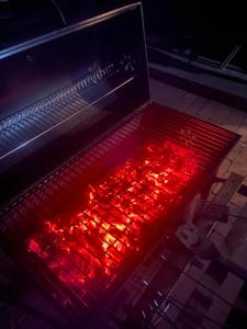 an open oven with red lights in it at Levendulásház Palkonya in Palkonya