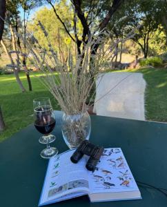 a table with a book and a glass of wine at Bridge View Hopetown in Hopetown +22 photos