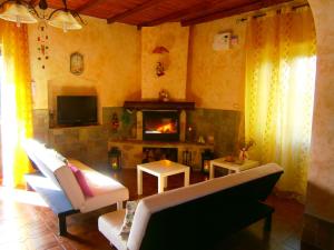 a living room with a couch and a fireplace at Villa Lucia Tra Etna e Il Mare di Taormina in Castiglione di Sicilia