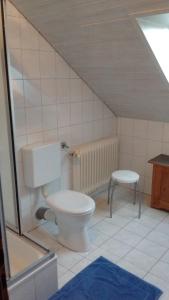 a bathroom with a toilet and a stool at Schneiderhof in Steinbach