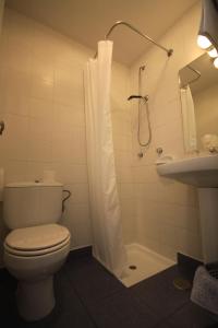 a bathroom with a toilet and a shower and a sink at La Salmonera Cangas de Onís in Caño +99 photos