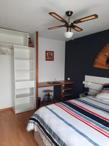 a bedroom with a bed and a ceiling fan at Chambres Du Bois Des Hâtes in Saint-Avertin