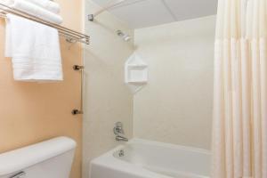 a bathroom with a shower and a toilet and a tub at Quality Inn Waycross in Waycross