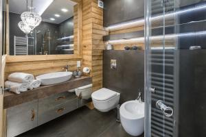 ザコパネにあるApartamenty Pod Giewontem Lux&Spa Zakopaneのバスルーム(トイレ、洗面台、シャワー付)
