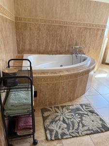 a bath tub in a bathroom with a rug at Pokoje Ella in Jelenia Góra +39 photos