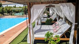 a group of lounge chairs sitting next to a swimming pool at Casa EntreAzules l Vivienda Rural in Lecrin