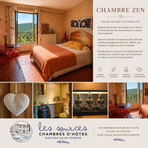 a collage of pictures of a bedroom with a bed at Les Sources chambres dhotes in Bargème