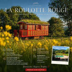 a flyer of a red train in a field of flowers at Les Sources chambres dhotes in Bargème