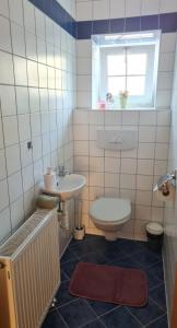 a bathroom with a toilet and a sink at Ubytovanie Lienka in Nová Lesná +38 photos