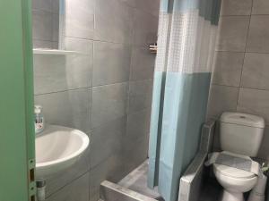 a bathroom with a toilet and a sink at Agioi Apostoloi apartments in Agioi Apostoli